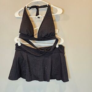 Gottex Bikini Swimsuit 2 Piece Womens 14 Black Top and Skirt
